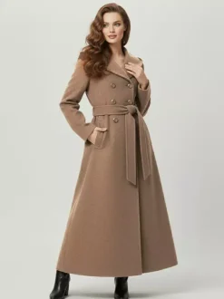 Wool Blend Maxi Hooded Coat With Double-Breasted Design For Women 2026