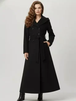 Wool Blend Maxi Hooded Coat With Double-Breasted Design For Women 2026