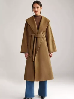 Wool Cashmere Blend Coat White Wide Lapel Double-Faced Belted Winter Outerwear For Women 2026