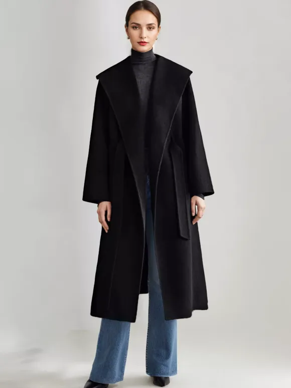 Wool Cashmere Blend Coat White Wide Lapel Double-Faced Belted Winter Outerwear For Women 2026