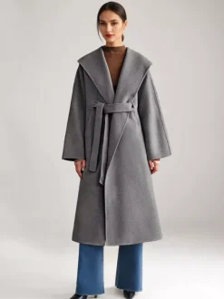 Wool Cashmere Blend Coat White Wide Lapel Double-Faced Belted Winter Outerwear For Women 2026