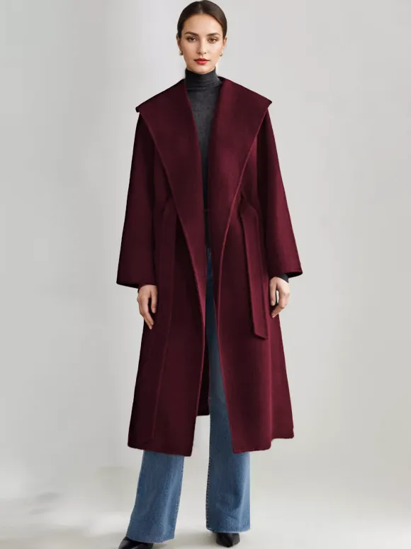 Wool Cashmere Blend Coat White Wide Lapel Double-Faced Belted Winter Outerwear For Women 2026