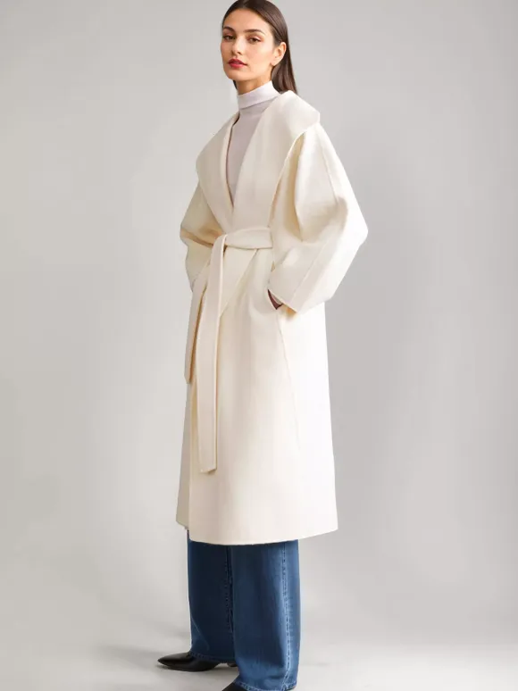 Wool Cashmere Blend Coat White Wide Lapel Double-Faced Belted Winter Outerwear For Women 2026