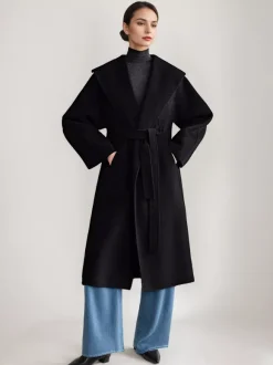 Wool Cashmere Blend Coat White Wide Lapel Double-Faced Belted Winter Outerwear For Women 2026