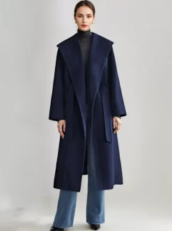 Wool Cashmere Blend Coat White Wide Lapel Double-Faced Belted Winter Outerwear For Women 2026