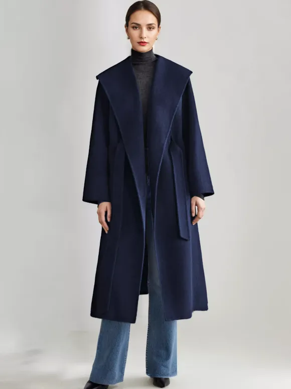 Wool Cashmere Blend Coat White Wide Lapel Double-Faced Belted Winter Outerwear For Women 2026