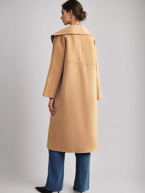 Wool Cashmere Blend Coat White Wide Lapel Double-Faced Belted Winter Outerwear For Women 2026