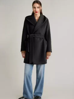 Wool Cashmere Blend Coat With Hood Camel Belted Double-Faced Short Wrap Coat For Women 2026