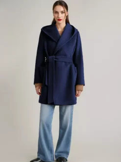 Wool Cashmere Blend Coat With Hood Camel Belted Double-Faced Short Wrap Coat For Women 2026
