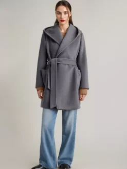 Wool Cashmere Blend Coat With Hood Camel Belted Double-Faced Short Wrap Coat For Women 2026