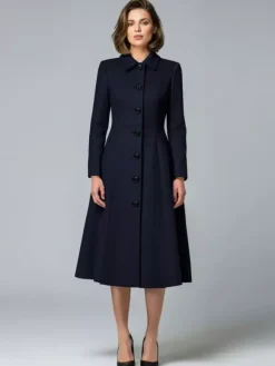 Woolen A-Line Midi Coat With Shirt Collar For Women 2026