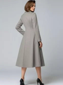 Woolen A-Line Midi Coat With Shirt Collar For Women 2026