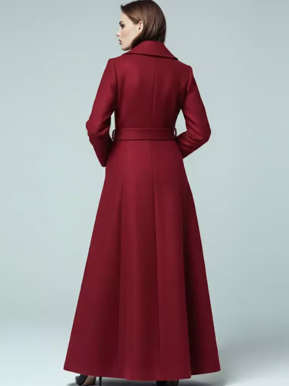 Woolen Belted Maxi Coat With Shawl Collar And Double-breasted For Women 2026