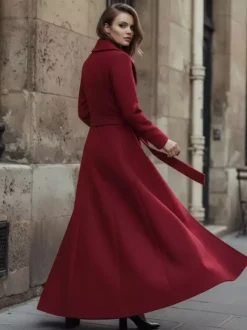 Woolen Belted Maxi Coat With Shawl Collar And Double-breasted For Women 2026