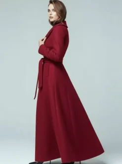 Woolen Belted Maxi Coat With Shawl Collar And Double-breasted For Women 2026