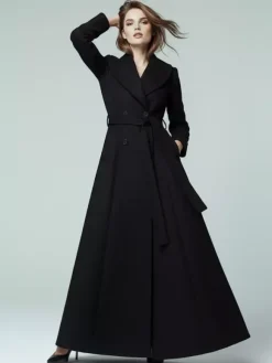 Woolen Belted Maxi Coat With Shawl Collar And Double-breasted For Women 2026