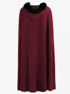 Woolen Coats Retro Solid Color Steampunk Cape Costume Burgundy