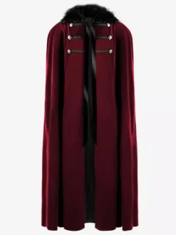 Woolen Coats Retro Solid Color Steampunk Cape Costume Burgundy