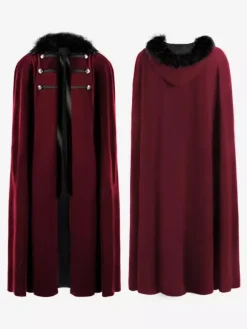 Woolen Coats Retro Solid Color Steampunk Cape Costume Burgundy