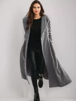 Woolen Flared Coat With Hood Vintage Belted A-line Winter Long Outerwear For Women 2026