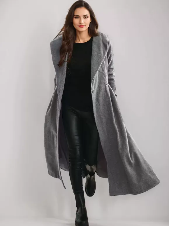 Woolen Flared Coat With Hood Vintage Belted A-line Winter Long Outerwear For Women 2026