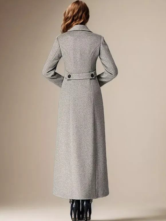 Woolen Coat For Women Turndown Collar Double-breasted Full Length Retro Wrap Coat Winter Outerwear 2026