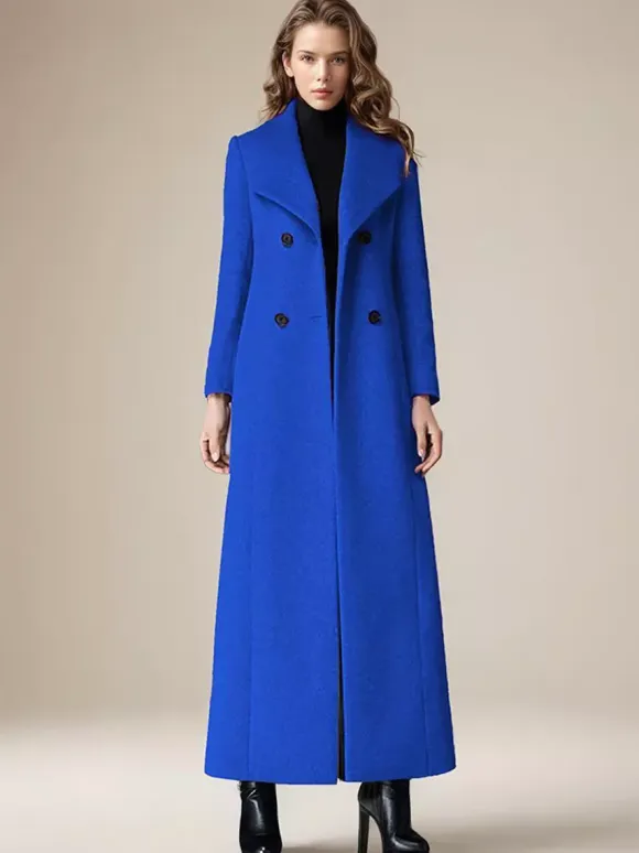 Woolen Coat For Women Turndown Collar Double-breasted Full Length Retro Wrap Coat Winter Outerwear 2026