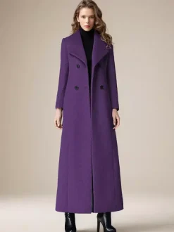 Woolen Coat For Women Turndown Collar Double-breasted Full Length Retro Wrap Coat Winter Outerwear 2026