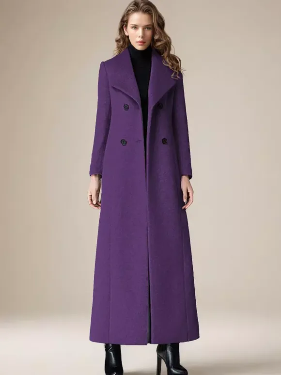 Woolen Coat For Women Turndown Collar Double-breasted Full Length Retro Wrap Coat Winter Outerwear 2026