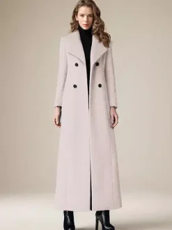 Woolen Coat For Women Turndown Collar Double-breasted Full Length Retro Wrap Coat Winter Outerwear 2026