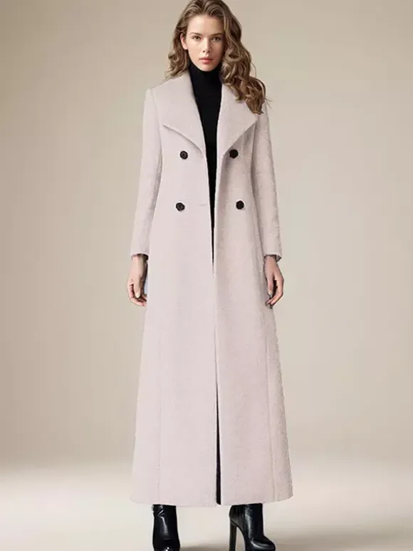 Woolen Coat For Women Turndown Collar Double-breasted Full Length Retro Wrap Coat Winter Outerwear 2026
