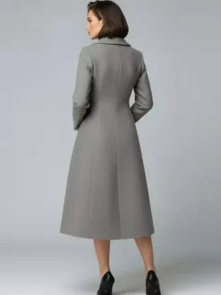 Woolen Double-Breasted A-line Midi Coat With Shawl Collar For Women 2026
