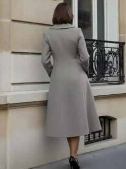 Woolen Double-Breasted A-line Midi Coat With Shawl Collar For Women 2026