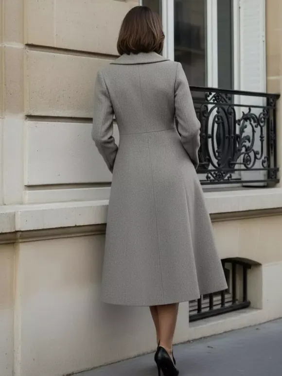 Woolen Double-Breasted A-line Midi Coat With Shawl Collar For Women 2026