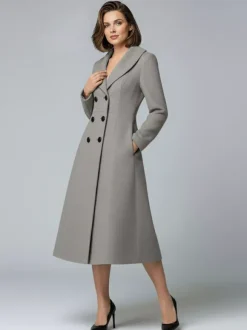 Woolen Double-Breasted A-line Midi Coat With Shawl Collar For Women 2026