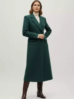 Woolen Double-Breasted Long Coat With Notch Lapel And Flap Pockets For Women 2026