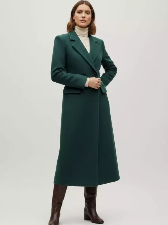 Woolen Double-Breasted Long Coat With Notch Lapel And Flap Pockets For Women 2026