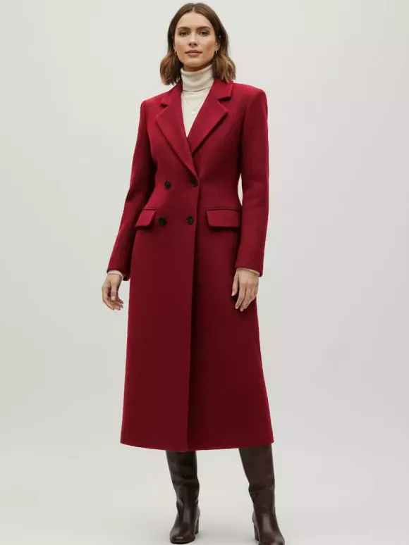Woolen Double-Breasted Long Coat With Notch Lapel And Flap Pockets For Women 2026