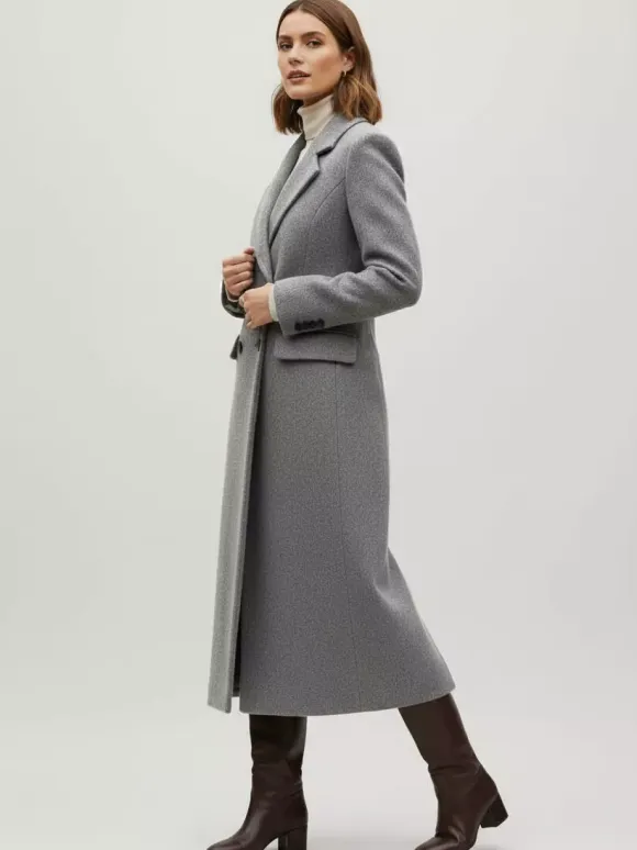 Woolen Double-Breasted Long Coat With Notch Lapel And Flap Pockets For Women 2026