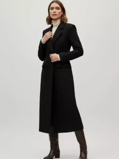 Woolen Double-Breasted Long Coat With Notch Lapel And Flap Pockets For Women 2026