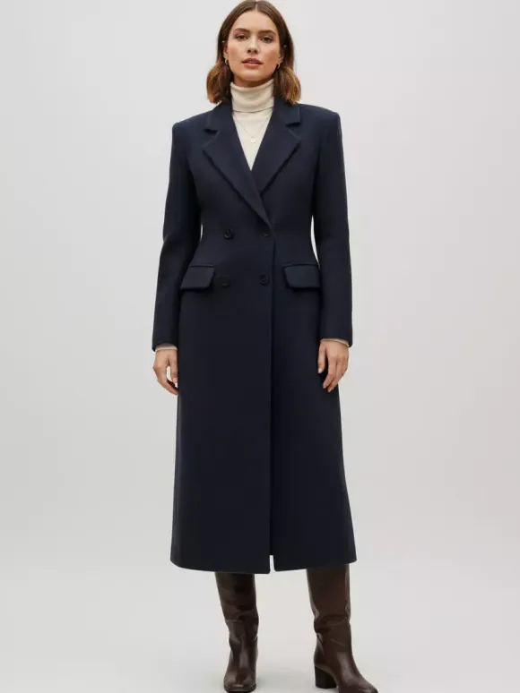 Woolen Double-Breasted Long Coat With Notch Lapel And Flap Pockets For Women 2026