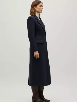 Woolen Double-Breasted Long Coat With Notch Lapel And Flap Pockets For Women 2026