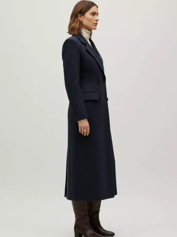 Woolen Double-Breasted Long Coat With Notch Lapel And Flap Pockets For Women 2026