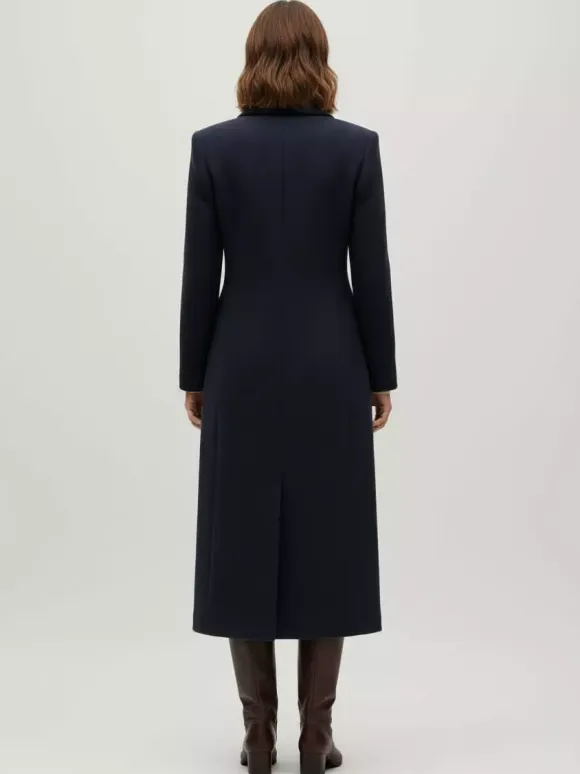 Woolen Double-Breasted Long Coat With Notch Lapel And Flap Pockets For Women 2026