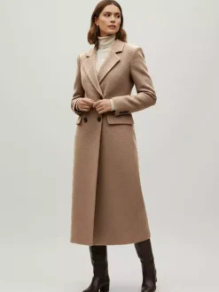 Woolen Double-Breasted Long Coat With Notch Lapel And Flap Pockets For Women 2026