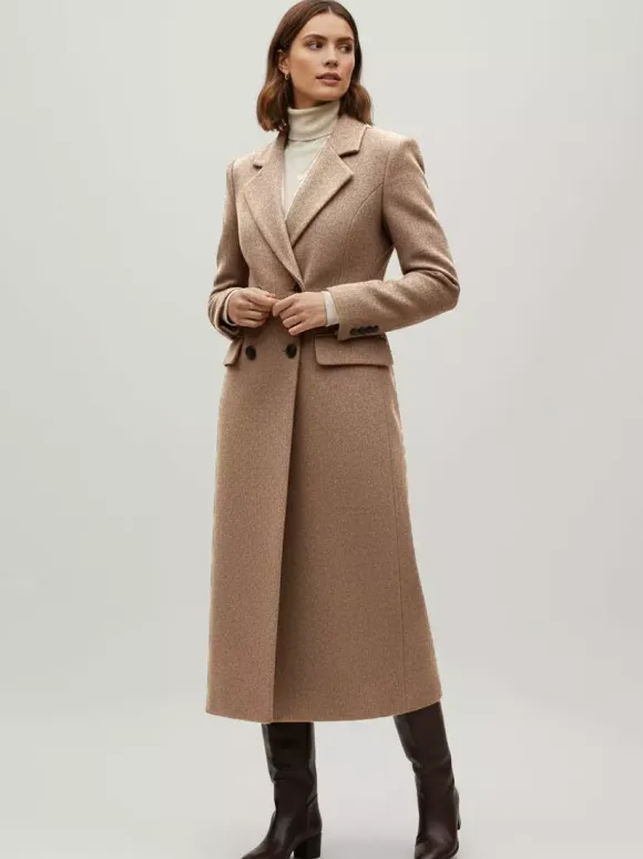 Woolen Double-Breasted Long Coat With Notch Lapel And Flap Pockets For Women 2026