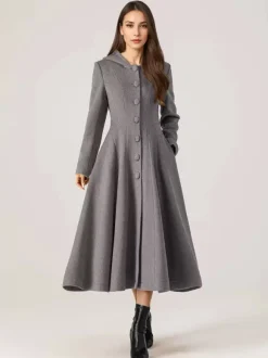 Woolen Flared Coat With Hood For Woman Red A-line Long Winter Outerwear 2026