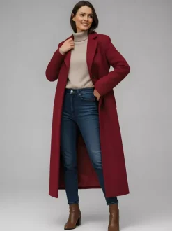 Woolen Long Straight Coat With Single-Breasted And Classic Notch Lapel For Women 2026