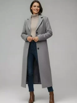 Woolen Long Straight Coat With Single-Breasted And Classic Notch Lapel For Women 2026