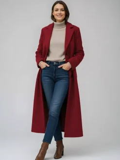 Woolen Long Straight Coat With Single-Breasted And Classic Notch Lapel For Women 2026